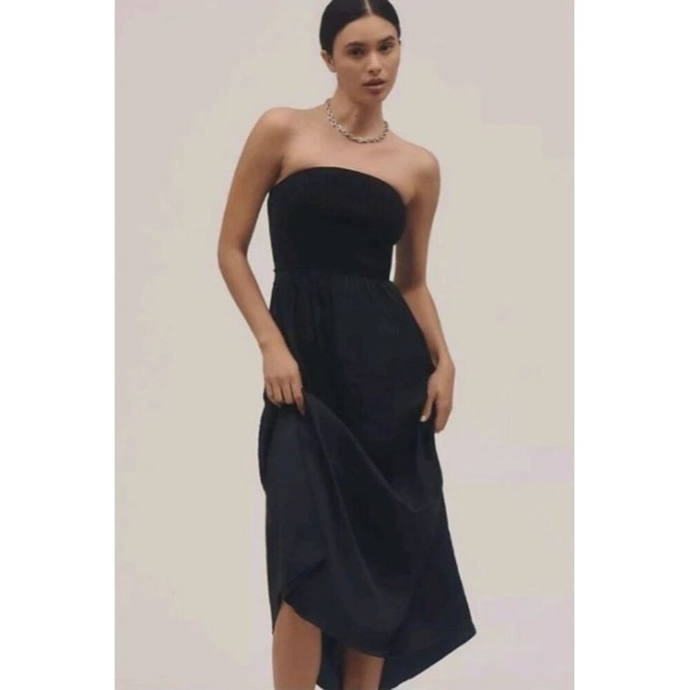 NEW Anthropologie Womens Medium Black Strapless Maxi Dress Ribbed Knit Bodice - Picture 3 of 12